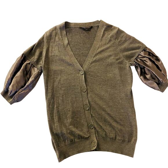 BCBG MaxAzria Gray Silver Silk Balloon Sleeve Cardigan, Sz S - Picture 1 of 12